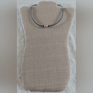 Handmade Lavender Pearl And Braided Dark Gray Leather Necklace